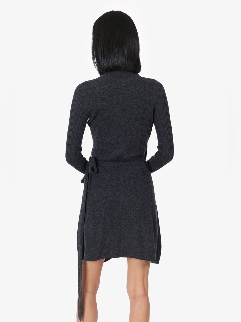 Diane Von Furstenberg Cashmere and Wool Charcoal Wrap Knit Long Sleeve Dress XS - Picture 10 of 11